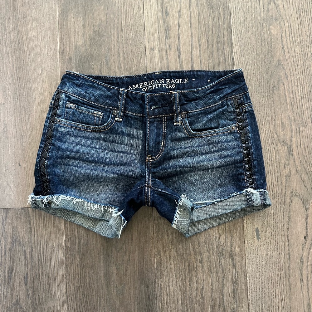 American Eagle Braided Black Trim Jean Shorts